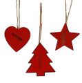 Floristik24 Fa akasztós csillag, szív, karácsonyfa piros 6db
