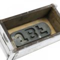 Floristik24 Tégla alakú, tégla doboz, fadoboz fém szerelvényekkel antik kivitelben, fehérre mosott L32cm H9cm