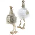 Floristik24 Húsvéti dekorációs csirke pár, szélén ülő, tavaszi, dekoratív tollas csirke 2db