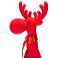 Dekoratív jávorszarvas figura masnival, ülő, pelyhesített polcon ülő, 54cm | Floristik24.hu
