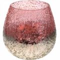 Floristik24 Üveglámpás, teamécses tartó, asztaldísz, gyertyaüveg rózsaszín / ezüst Ø15cm H15cm