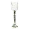 Floristik24 Lámpás üveg gyertyatartó antik megjelenés, ezüst Ø11,5 cm H42,5 cm