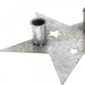 Floristik24 Gyertya díszítő csillag, fém díszítés, gyertyatartó 2 kúpos gyertyához ezüst, antik megjelenés 23cm × 22cm