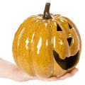 Kerámia tök arccal, LED díszítéssel, Halloween, 19cm | Floristik24.hu