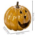 Kerámia tök arccal, LED díszítéssel, Halloween, 19cm | Floristik24.hu