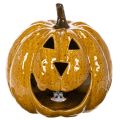Kerámia tök arccal, LED díszítéssel, Halloween, 19cm | Floristik24.hu
