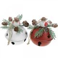 Floristik24 Harangok vörösbegyekkel, madárdíszek, téli, karácsonyi díszharangok fehér/piros Ø9cm H10cm 2 db-os készlet