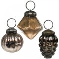 Floristik24 Mini karácsonyi labdák, gyémánt / golyó / kúp, üveg medálok keveréke antik megjelenés Ø3-3,5cm H4,5-5,5cm 9db