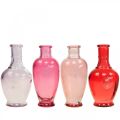 Floristik24 Mini vázák üveg dekoratív üvegvázák rózsaszín rózsaszín piros lila 15cm 4db