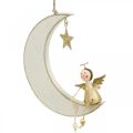 Floristik24 Adventi dekoráció, angyal a Holdon, fa dekoráció akasztáshoz fehér, arany H14,5cm sz21,5cm 3db