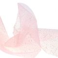 Floristik24 Organza szövet 15cm x 500cm rózsaszín csillámmal
