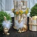 Floristik24 Húsvéti nyuszi tollas boa tavaszi dekoráció nyuszi arany húsvéti dekoráció