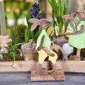 Floristik24 Húsvéti nyuszi gyerekkel, tavaszi dekoráció fából, nyúl apa, húsvéti természet, zöld, sárga H22cm