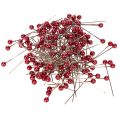 Floristik24 Piros gyöngyházfejű dísztűk virágkötőknek, Ø4mm, 40mm, 150 darab