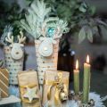 Floristik24 Rénszarvas cserep, Adventi dekoráció, fém dekoráció, virágtartó karácsonyra fehér, arany H28cm Ø8,5cm