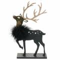 Floristik24 Dekoráció a karácsonyi asztalra rénszarvas tollboával és csillogó fekete, arany 22,5 × 13cm 2db