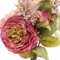 Floristik24 Roses selyem virágok őszi csokor rózsaszín, lila H36cm