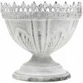 Floristik24 Dekoratív trófea fém dísztál fehér korona éllel H15cm
