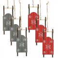 Floristik24 Fa szánkó, akasztható téli dekoráció, adventi dekoráció szürke / piros L13cm 6db