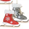 Floristik24 Pár akasztható korcsolya, téli dekoráció, karácsonyi medál, fa dekoráció piros / szürke L50cm 4db