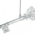 Floristik24 Karácsonyfadísz kulcs, Advent, fa medál csillogó átlátszó / ezüst L14,5cm műanyag 12db
