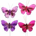 Tollas pillangó dróttal 7cm rózsaszín lila 24db