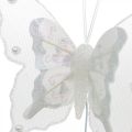 Floristik24 Pillangók gyöngyökkel és csillámmal, esküvői dekoráció, tollpillangók fehér dróton