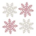 Floristik24 Hópehely 4cm rózsaszín/fehér csillámmal 72db