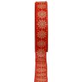 Floristik24 Karácsonyi szalag ajándék szalag hópelyhek piros 25mm 20m