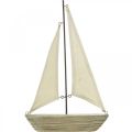 Floristik24 Dekoratív fa vitorlás, tengeri dekoráció, dekoratív hajó kopott chic, természetes színek, fehér H29cm L18cm