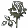 Floristik24 Fém rózsa ezüstszürke, fehér mosott fém 20cm × 8cm 12db