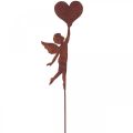 Kerti karó rozsda angyal szív díszítéssel Valentin napi 60cm