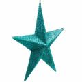 Floristik24 Csillogó csillagok akasztható smaragd/benzin Ø21cm 2db
