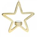 Floristik24 Dekoratív csillag teamécses tartó akasztható fém arany 20cm