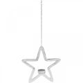 Floristik24 Dekoratív csillag gyertyatartó fém akasztható ezüst 24cm