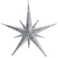 Floristik24 Csillogó csillag akasztható ezüst 13cm 12db