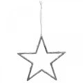 Floristik24 Felakasztható csillag, karácsonyfadísz, dekoráció csillag ezüst 11,5 × 12cm 12db