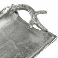 Floristik24 Dekoratív tálca szarvas agancs ezüst alumínium téglalap alakú 33x18x4cm