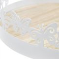 Floristik24 Rugós tálca, pillangós dekoráció, asztaldísz, fém dekoráció ültetéshez fehér Ø20cm H6,5cm