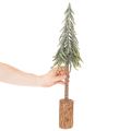 Műfenyő, jeges felülettel, fa talppal, téli dekorációval, 60cm | Floristik24.hu