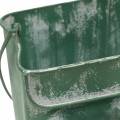 Floristik24 Ültetős táska fogantyúval fém zöld, fehér mosott H20cm
