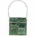 Floristik24 Ültetős táska fogantyúval fém zöld, fehér mosott H20cm
