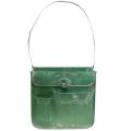 Floristik24 Ültetős táska fogantyúval fém zöld, fehér mosott H30cm