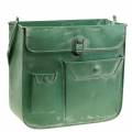 Floristik24 Ültetős táska fogantyúval fém zöld, fehér mosott H30cm