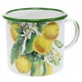 Floristik24 Zománcos ültetőpohár, dekoratív csésze citromággal, mediterrán virágtartó Ø9,5cm H10cm