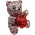 Floristik24 Dekoratív dugós maci szívvel, Valentin-nap, virágdugó csillám 9db