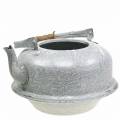 Ültetős teáskanna cink szürke, fehér mosott Ø26cm H15cm