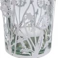 Floristik24 Lámpás pitypanggal, asztali díszekkel, nyári dekorációval shabby chic ezüst, fehér H10cm Ø8,5cm