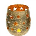 Floristik24 Adventi dekorációs teamécses tartó csillagokkal fém arany Ø8,5cm H11cm
