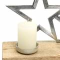 Floristik24 Gyertyatartó csillag sziluett fa alapon ezüst, természetes fém, mangófa 35cm × 14cm